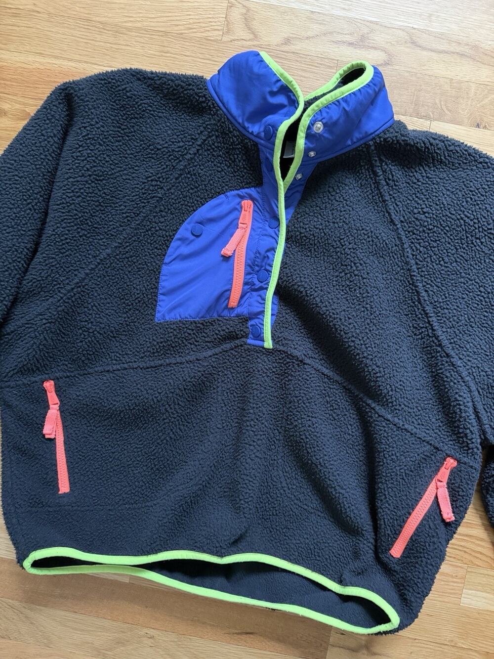 Fp Movement Jacket Womens XL Black Fleece 1/2 Zip Snap Pullover Neon Trim